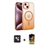 MARSİLYAN™- iPhone 14 Kılıf Ahenk Doku Özel Seri - Siyah Buffer Cam Ekran Koruyucu + PVD Metal Kamera Lens - PE