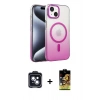 MARSİLYAN™- iPhone 14 Kılıf Ahenk Doku Özel Seri - Siyah Buffer Cam Ekran Koruyucu + PVD Metal Kamera Lens - SH