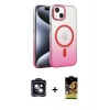 MARSİLYAN™- iPhone 14 Kılıf Ahenk Doku Özel Seri - Siyah Buffer Cam Ekran Koruyucu + PVD Metal Kamera Lens - SH