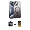 MARSİLYAN™- iPhone 14 Kılıf Ahenk Doku Özel Seri - Siyah Buffer Cam Ekran Koruyucu + PVD Metal Kamera Lens - MI