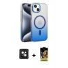MARSİLYAN™- iPhone 14 Kılıf Ahenk Doku Özel Seri - Siyah Buffer Cam Ekran Koruyucu + PVD Metal Kamera Lens - PE