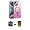 MARSİLYAN™- iPhone 14 Kılıf Ahenk Doku Özel Seri - Siyah Buffer Cam Ekran Koruyucu + PVD Metal Kamera Lens - MI