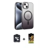 MARSİLYAN™- iPhone 14 Kılıf Ahenk Doku Özel Seri - Siyah Buffer Cam Ekran Koruyucu + PVD Metal Kamera Lens - SH