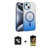 MARSİLYAN™- iPhone 14 Kılıf Ahenk Doku Özel Seri - Siyah Buffer Cam Ekran Koruyucu + PVD Metal Kamera Lens - MI