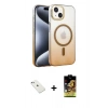 MARSİLYAN™- iPhone 14 Kılıf Ahenk Doku Özel Seri - Siyah Buffer Cam Ekran Koruyucu + Diamond Kamera Lens - SABE