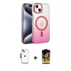 MARSİLYAN™- iPhone 14 Kılıf Ahenk Doku Özel Seri - Siyah Buffer Cam Ekran Koruyucu + Siyah Shine Kamera Lens