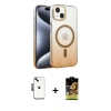 MARSİLYAN™- iPhone 14 Kılıf Ahenk Doku Özel Seri - Siyah Buffer Cam Ekran Koruyucu + Siyah Shine Kamera Lens