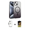 MARSİLYAN™- iPhone 14 Kılıf Ahenk Doku Özel Seri - Siyah Buffer Cam Ekran Koruyucu + Siyah Shine Kamera Lens