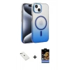 MARSİLYAN™- iPhone 14 Kılıf Ahenk Doku Özel Seri - Siyah Buffer Hayalet Cam Ekran Koruyucu + Diamond Kamera Lens - YL
