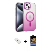 MARSİLYAN™- iPhone 14 Kılıf Ahenk Doku Özel Seri - Siyah Buffer Hayalet Cam Ekran Koruyucu + Diamond Kamera Lens - YL