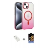 MARSİLYAN™- iPhone 14 Kılıf Ahenk Doku Özel Seri - Siyah Buffer Hayalet Cam Ekran Koruyucu + Diamond Kamera Lens - YL