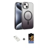 MARSİLYAN™- iPhone 14 Kılıf Ahenk Doku Özel Seri - Siyah Buffer Hayalet Cam Ekran Koruyucu + Diamond Kamera Lens - YL