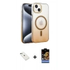 MARSİLYAN™- iPhone 14 Kılıf Ahenk Doku Özel Seri - Siyah Buffer Hayalet Cam Ekran Koruyucu + Diamond Kamera Lens - YL
