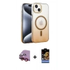 MARSİLYAN™- iPhone 14 Kılıf Ahenk Doku Özel Seri - Siyah Buffer Hayalet Cam Ekran Koruyucu + Raze Metal Kamera Lens - KI