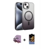 MARSİLYAN™- iPhone 14 Kılıf Ahenk Doku Özel Seri - Siyah Buffer Hayalet Cam Ekran Koruyucu + Raze Metal Kamera Lens - KI