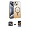 MARSİLYAN™- iPhone 14 Kılıf Ahenk Doku Özel Seri - Siyah Buffer Hayalet Cam Ekran Koruyucu + PVD Metal Kamera Lens - PE