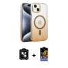 MARSİLYAN™- iPhone 14 Kılıf Ahenk Doku Özel Seri - Siyah Buffer Hayalet Cam Ekran Koruyucu + PVD Metal Kamera Lens - TU