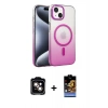 MARSİLYAN™- iPhone 14 Kılıf Ahenk Doku Özel Seri - Siyah Buffer Hayalet Cam Ekran Koruyucu + PVD Metal Kamera Lens - TU