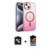 MARSİLYAN™- iPhone 14 Kılıf Ahenk Doku Özel Seri - Siyah Buffer Hayalet Cam Ekran Koruyucu + PVD Metal Kamera Lens - TU