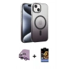 MARSİLYAN™- iPhone 14 Kılıf Ahenk Doku Özel Seri - Siyah Buffer Hayalet Cam Ekran Koruyucu + Raze Metal Kamera Lens - MR