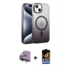 MARSİLYAN™- iPhone 14 Kılıf Ahenk Doku Özel Seri - Siyah Buffer Hayalet Cam Ekran Koruyucu + Raze Metal Kamera Lens - GS