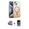 MARSİLYAN™- iPhone 14 Kılıf Ahenk Doku Özel Seri - Siyah Buffer Hayalet Cam Ekran Koruyucu + Raze Metal Kamera Lens - GS