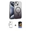 MARSİLYAN™- iPhone 14 Kılıf Ahenk Doku Özel Seri - Siyah Buffer Hayalet Cam Ekran Koruyucu + Shine Kamera Lens - GI
