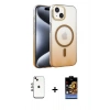 MARSİLYAN™- iPhone 14 Kılıf Ahenk Doku Özel Seri - Siyah Buffer Hayalet Cam Ekran Koruyucu + Shine Kamera Lens - GI