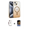 MARSİLYAN™- iPhone 14 Kılıf Ahenk Doku Özel Seri - Siyah Buffer Hayalet Cam Ekran Koruyucu + Shine Kamera Lens - KI