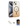 MARSİLYAN™- iPhone 14 Kılıf Ahenk Doku Özel Seri - Siyah Buffer Hayalet Cam Ekran Koruyucu + Diamond Kamera Lens - SABE