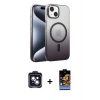 MARSİLYAN™- iPhone 14 Kılıf Ahenk Doku Özel Seri - Siyah Buffer Hayalet Cam Ekran Koruyucu + Siyah PVD Metal Kamera Lens