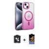 MARSİLYAN™- iPhone 14 Kılıf Ahenk Doku Özel Seri - Siyah Buffer Hayalet Cam Ekran Koruyucu + Siyah PVD Metal Kamera Lens
