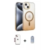 MARSİLYAN™- iPhone 14 Kılıf Ahenk Doku Özel Seri - Siyah Joko Magic 5D Cam + Kırmızı Shine Kamera Lens