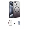 MARSİLYAN™- iPhone 14 Kılıf Ahenk Doku Özel Seri - Siyah Joko Magic 5D Cam + Kırmızı Shine Kamera Lens