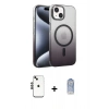 MARSİLYAN™- iPhone 14 Kılıf Ahenk Doku Özel Seri - Siyah Joko Magic 5D Cam + Shine Kamera Lens - SH