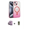 MARSİLYAN™- iPhone 14 Kılıf Ahenk Doku Özel Seri - Siyah Joko Magic 5D Hayalet Cam + Mor Raze Metal Kamera Lens