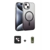 MARSİLYAN™- iPhone 14 Kılıf Ahenk Doku Özel Seri - Siyah Joko Magic 5D Hayalet Cam + PVD Metal Kamera Lens - PE