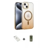 MARSİLYAN™- iPhone 14 Kılıf Ahenk Doku Özel Seri - Siyah Joko Magic 5D Hayalet Cam + Sierra Blue Diamond Kamera Lens