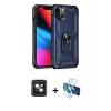 MARSİLYAN™- iPhone 14 Kılıf Ahenk Klasik Koleksiyonu - Siyah 3D Antistatik Cam Ekran Koruyucu + PVD Metal Kamera Lens - PE