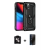 MARSİLYAN™- iPhone 14 Kılıf Ahenk Klasik Koleksiyonu - Siyah 3D Antistatik Hayalet Cam Ekran Koruyucu + PVD Metal Kamera Lens - TU