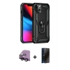 MARSİLYAN™- iPhone 14 Kılıf Ahenk Klasik Koleksiyonu - Siyah 3D Antistatik Hayalet Cam Ekran Koruyucu + Raze Metal Kamera Lens - SH