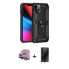 MARSİLYAN™- iPhone 14 Kılıf Ahenk Klasik Koleksiyonu - Siyah 3D Antistatik Hayalet Cam Ekran Koruyucu + Raze Metal Kamera Lens - MR