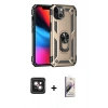 MARSİLYAN™- iPhone 14 Kılıf Ahenk Klasik Koleksiyonu - Siyah Bilvis 3D Mat Cam Ekran Koruyucu + Pembe PVD Metal Kamera Lens