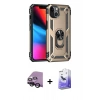 MARSİLYAN™- iPhone 14 Kılıf Ahenk Klasik Koleksiyonu - Siyah Bilvis 5in1 5D Magic Hayalet Cam Ekran Koruyucu + Raze Metal Kamera Lens - SH