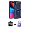 MARSİLYAN™- iPhone 14 Kılıf Ahenk Klasik Koleksiyonu - Siyah Bilvis 5in1 5D Magic Hayalet Cam Ekran Koruyucu + PVD Metal Kamera Lens - GS