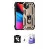 MARSİLYAN™- iPhone 14 Kılıf Ahenk Klasik Koleksiyonu - Siyah Bilvis 5in1 5D Magic Hayalet Cam Ekran Koruyucu + PVD Metal Kamera Lens - GS