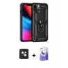 MARSİLYAN™- iPhone 14 Kılıf Ahenk Klasik Koleksiyonu - Siyah Bilvis 5in1 5D Magic Hayalet Cam Ekran Koruyucu + PVD Metal Kamera Lens - PE