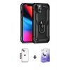 MARSİLYAN™- iPhone 14 Kılıf Ahenk Klasik Koleksiyonu - Siyah Bilvis 5in1 5D Magic Hayalet Cam Ekran Koruyucu + Kırmızı Shine Kamera Lens