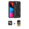 MARSİLYAN™- iPhone 14 Kılıf Ahenk Klasik Koleksiyonu - Siyah Buffer Cam Ekran Koruyucu + PVD Metal Kamera Lens - PE