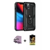 MARSİLYAN™- iPhone 14 Kılıf Ahenk Klasik Koleksiyonu - Siyah Buffer Cam Ekran Koruyucu + Raze Metal Kamera Lens - MR